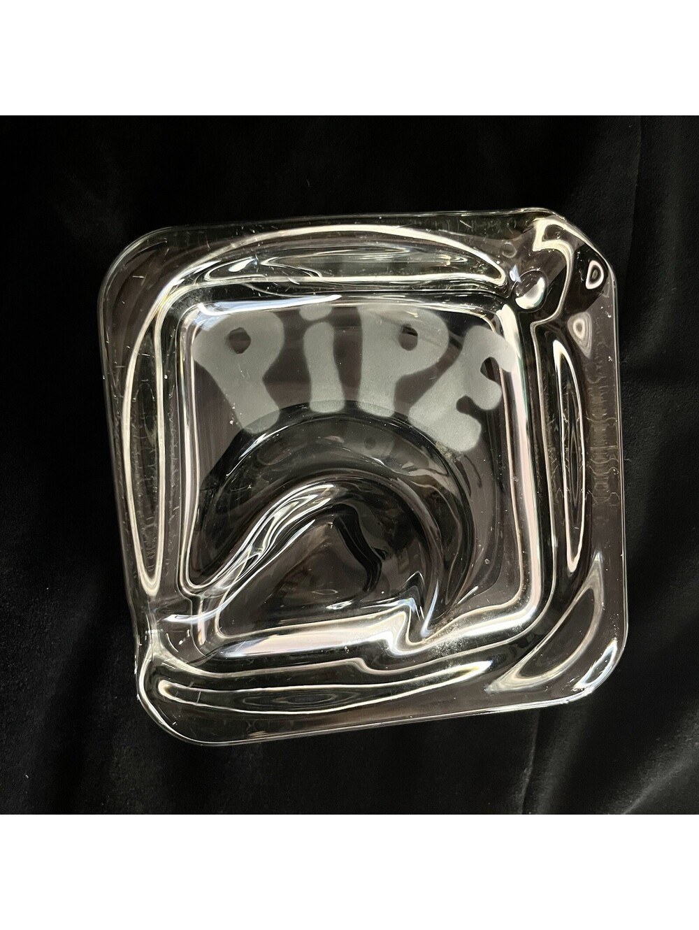 Vintage MCM Heavy Glass Pipe Holder Ashtray Trinket Coin Tray EUC